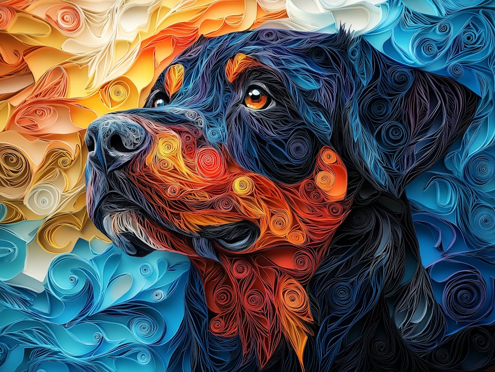 Rottweiler Paper Quilling Dog Portrait