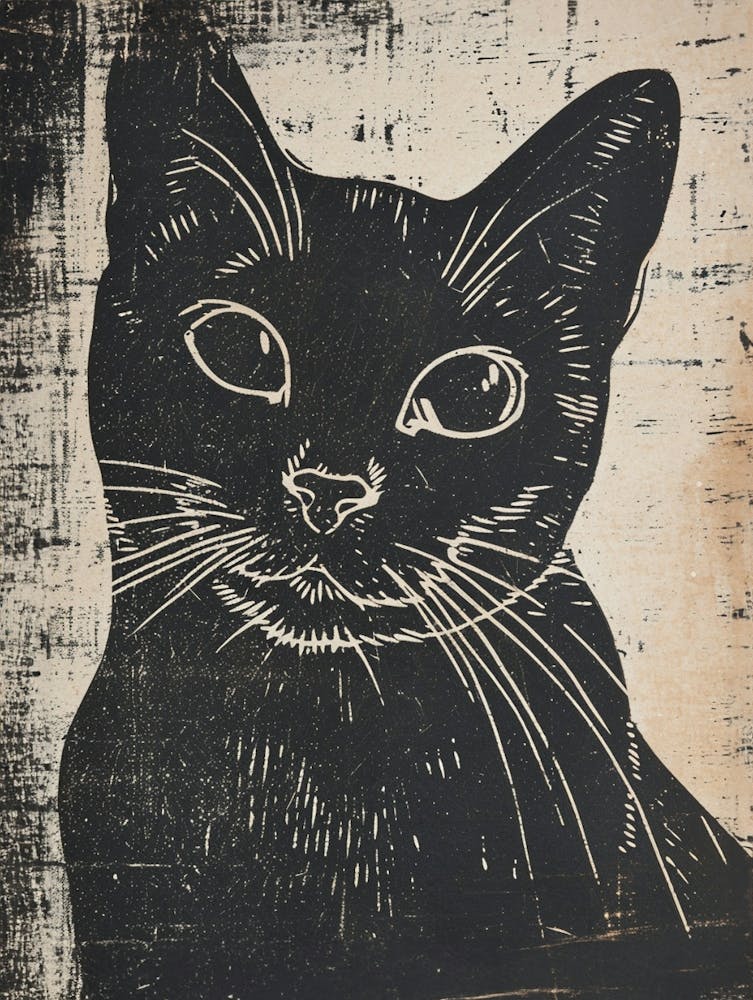 Chartreux Cat Linocut Blockprint 6
