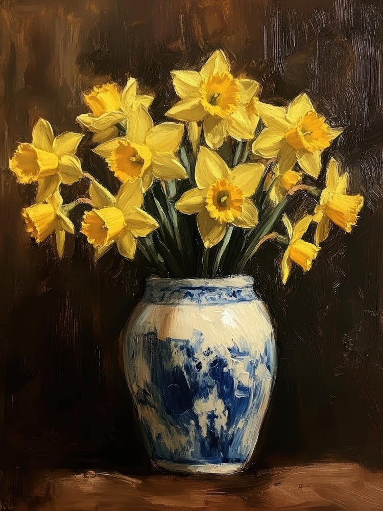 Daffodils In Blue And White Vase 2