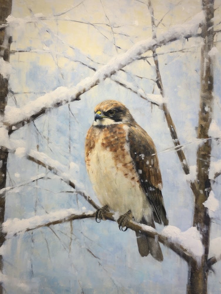Vintage Winter Animal Painting Falcon 3