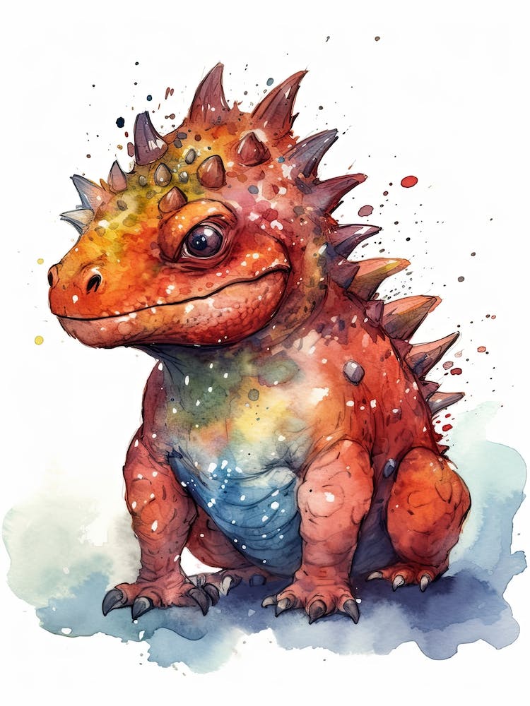 Carnotaurus Cute Dinosaur Watercolour 1