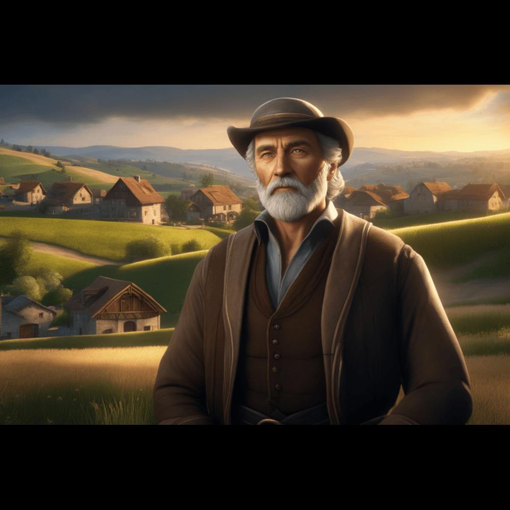 Man In Front Of A Village