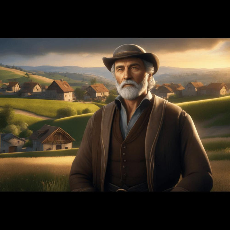 Man In Front Of A Village