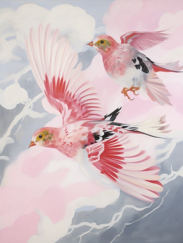 Pink Ethereal Bird Painting Finch 4