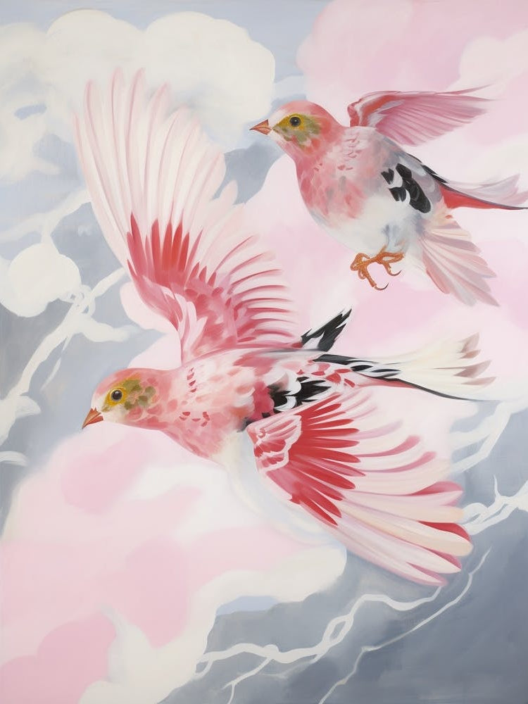 Pink Ethereal Bird Painting Finch 4
