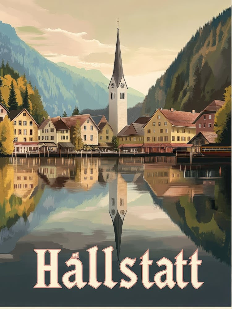 Aihrgdesign A Classic 1960s Travel Poster For Hallstatt 1