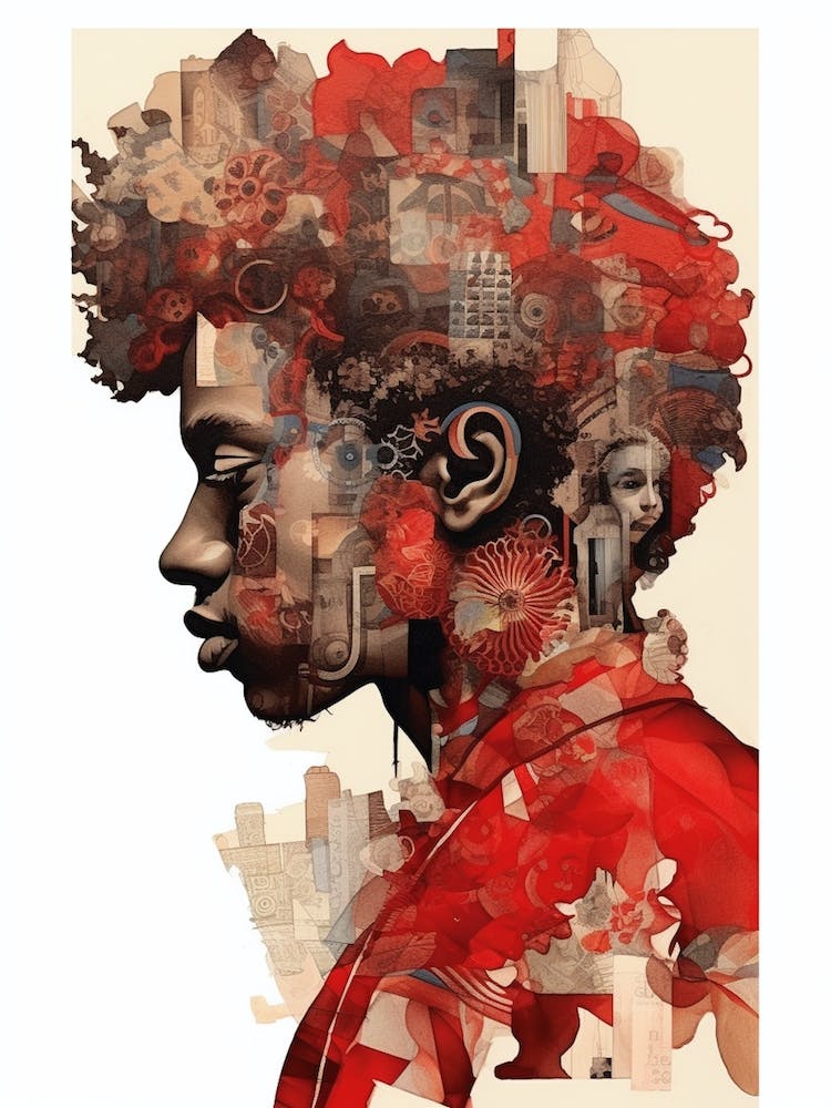 Afro Collage Portrait Red 