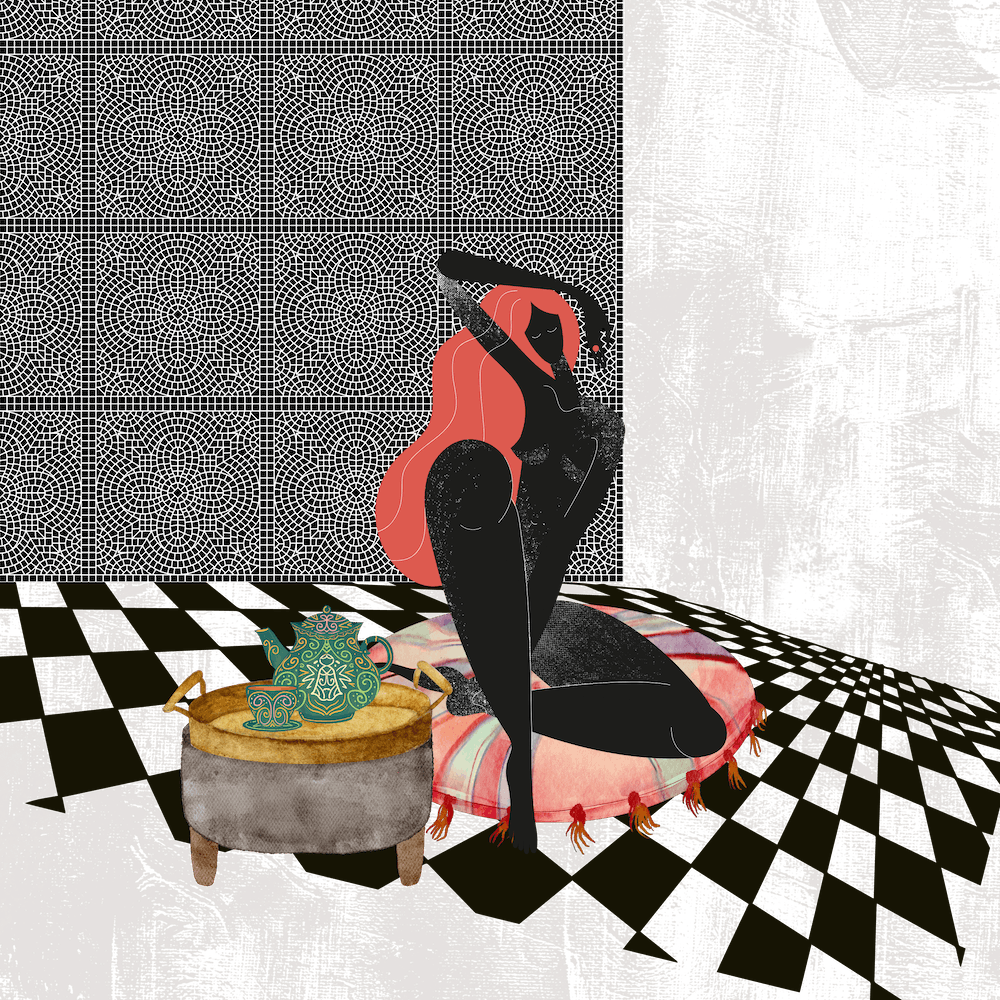 Body figure, on the perspective room 