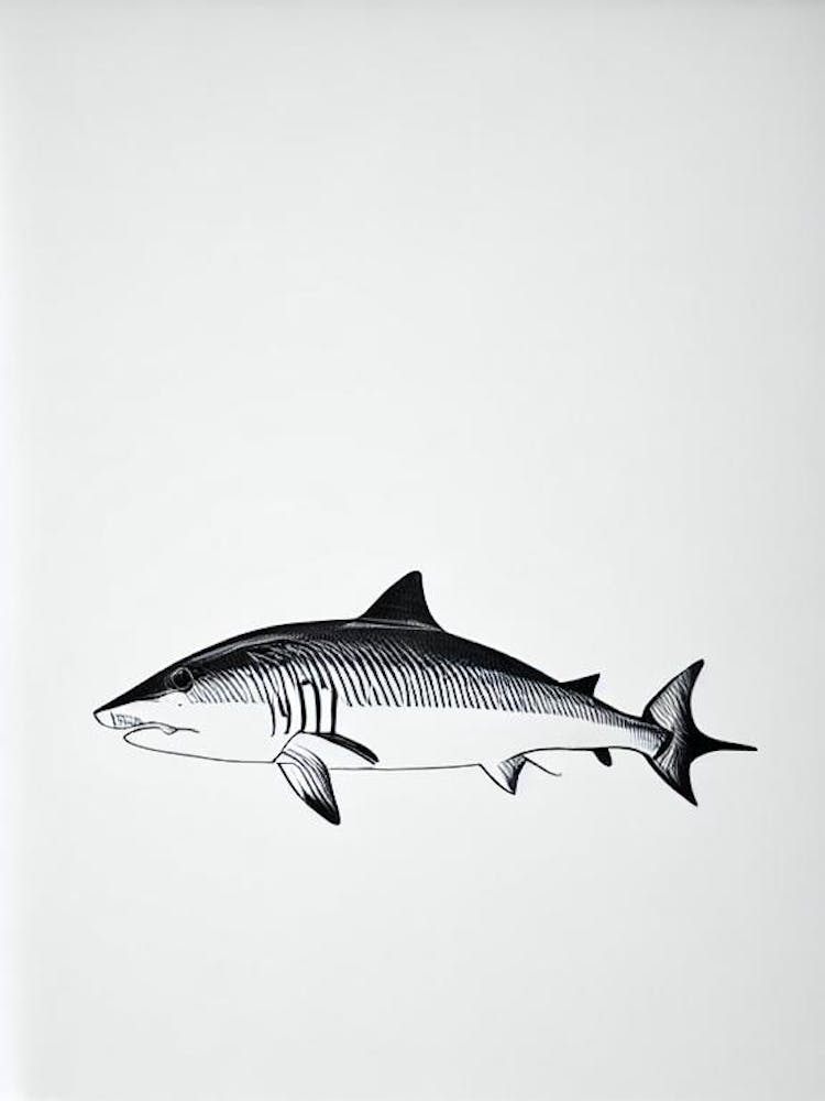 Sand Shark Black & White Drawing