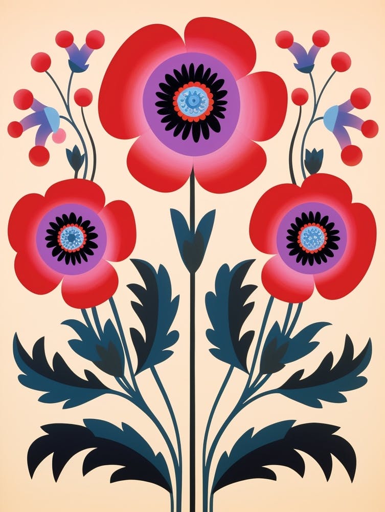 Flower Motif Painting Anemone 2