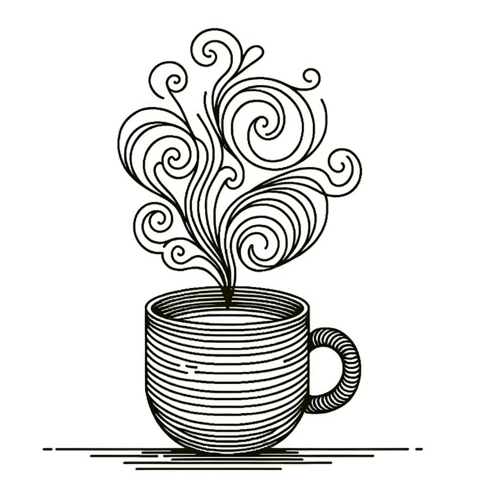 Line drawing of a Coffee Cup With Steam | Kitchen Wall Art
