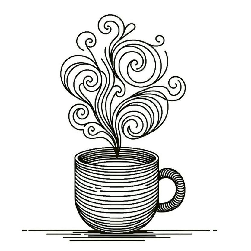 Line drawing of a Coffee Cup With Steam | Kitchen Wall Art