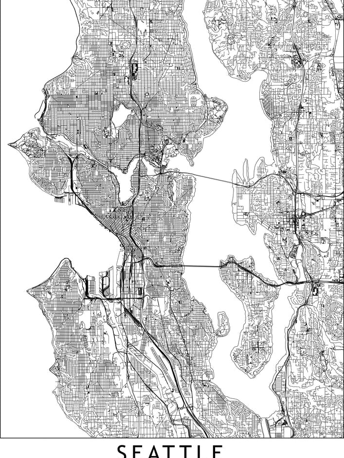 Seattle White Map