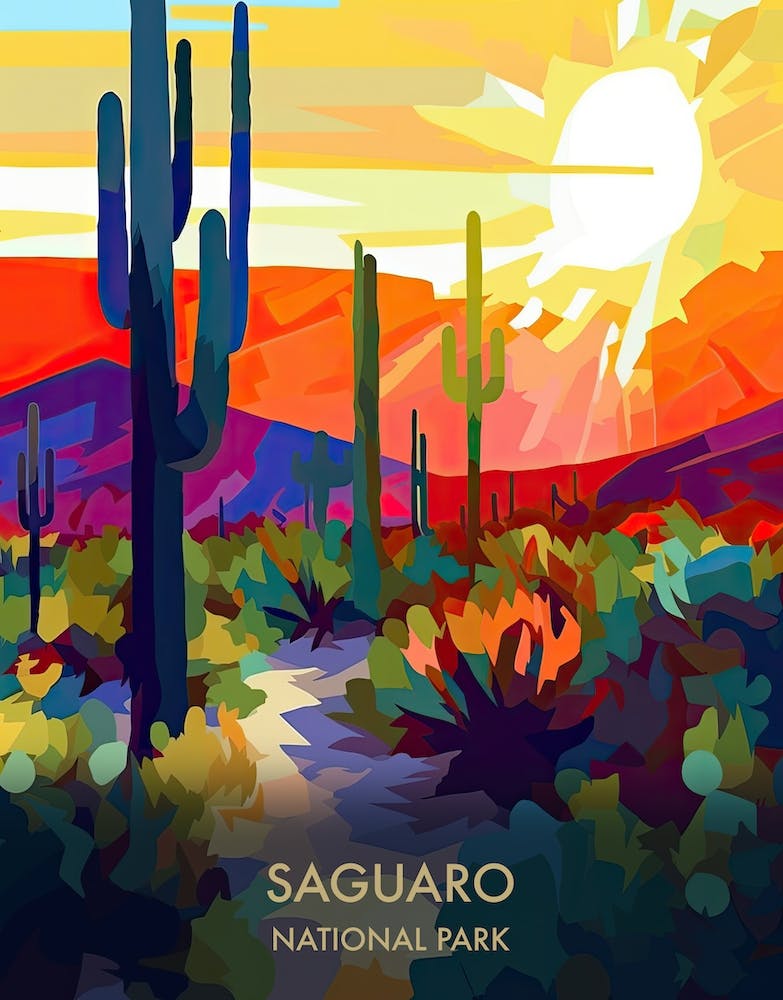 Saguaro National Park Travel Poster Illustration Style 3