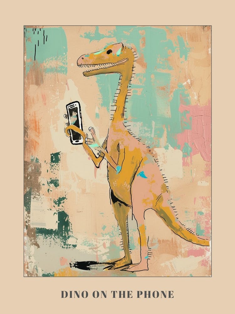 Pastel Painting Of A Dinosaur On A Smart Phone 1 Poster