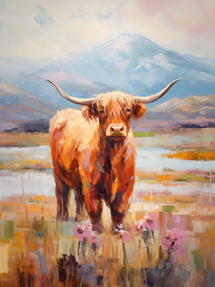 Colourful Impressionism Style Painting Of A Highland Cow 2