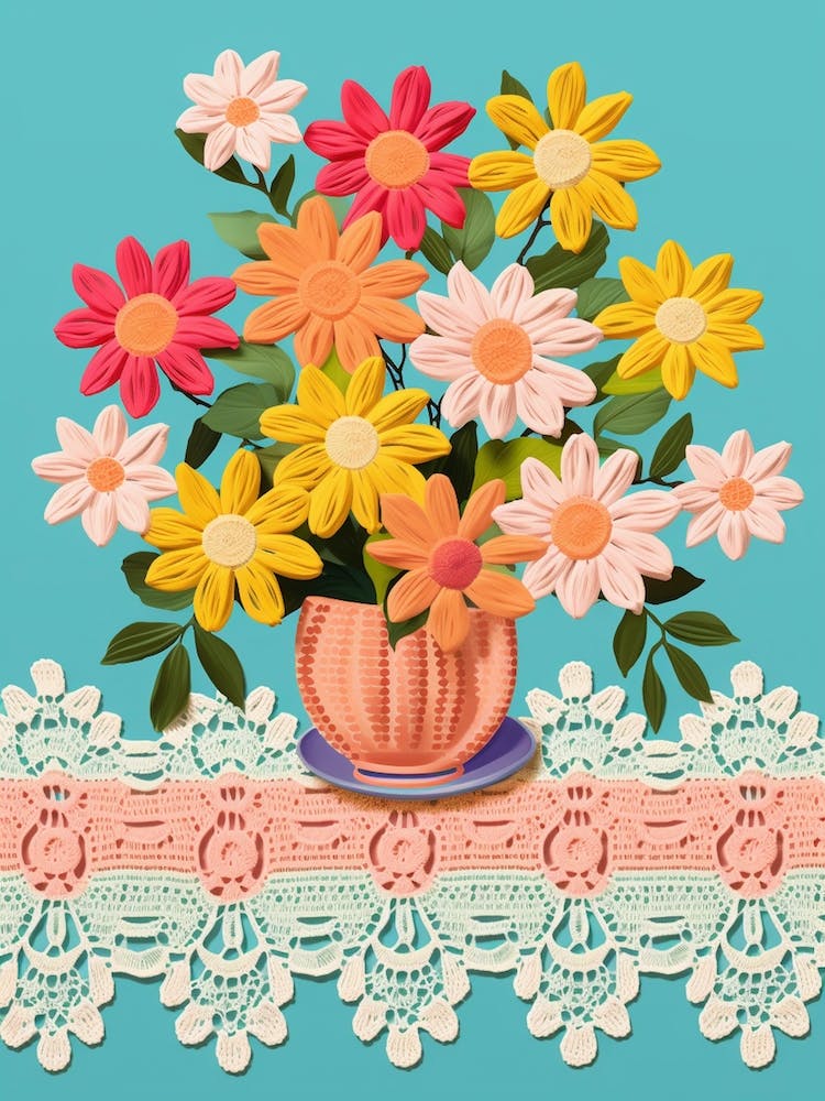 Crochet Dining Room Table With Flowers  2