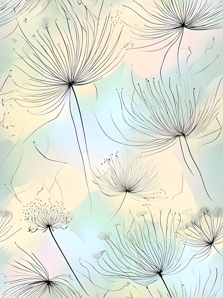 A Moment of Tranquility: Dandelion Seeds Suspended in a Peaceful Sky