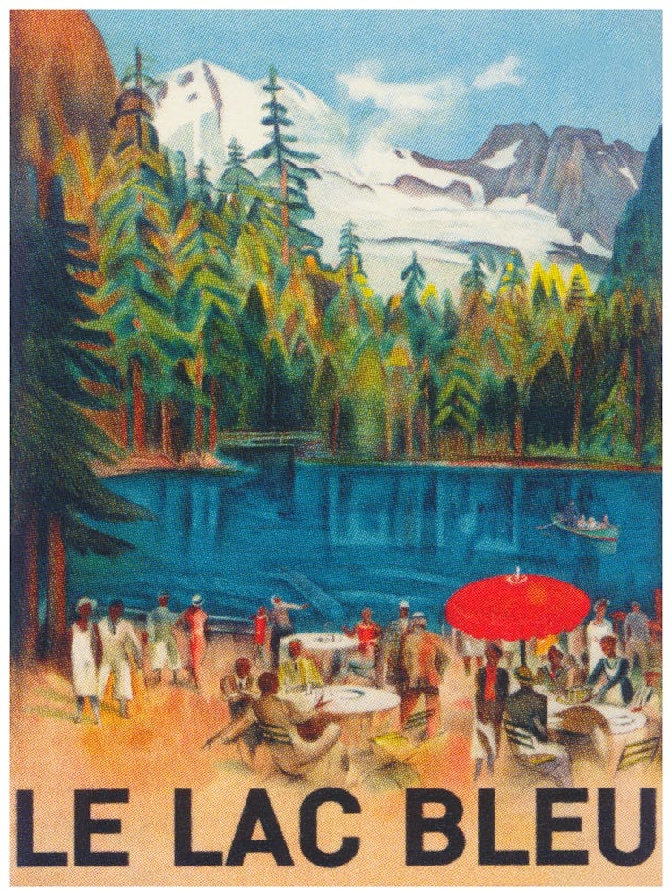 Le Lac Bleu Switzerland Affiche de Voyage Vintage