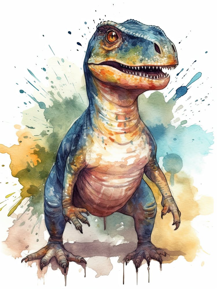 Tarbosaurus Tenerensis Cute Dinosaur Watercolour 1
