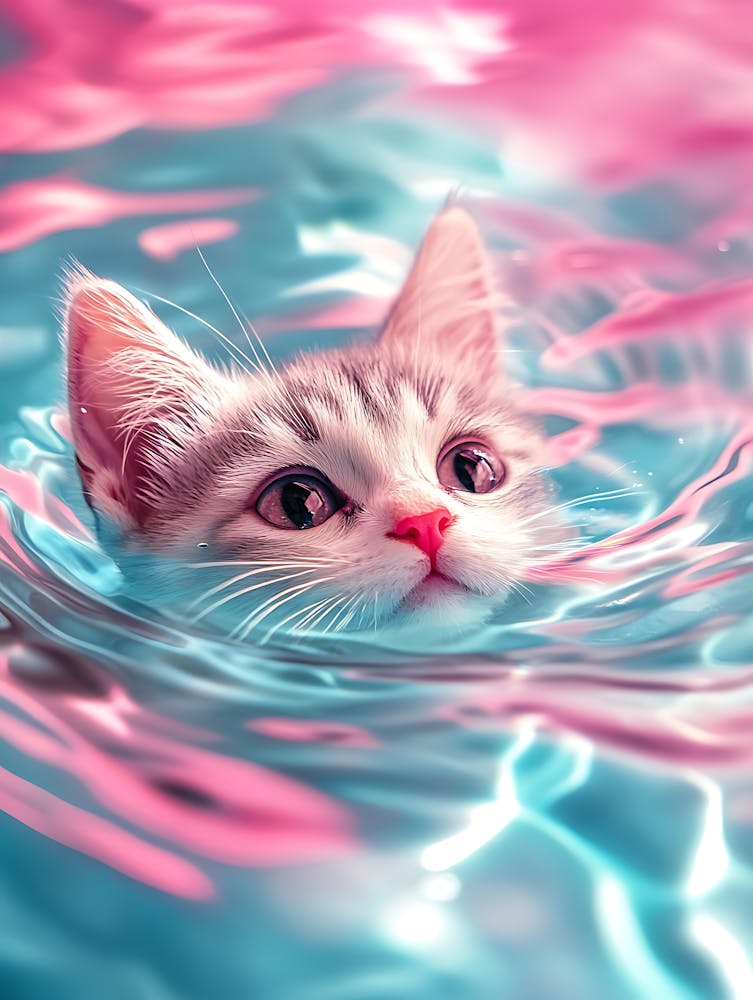 Cute Kitten In Water 2