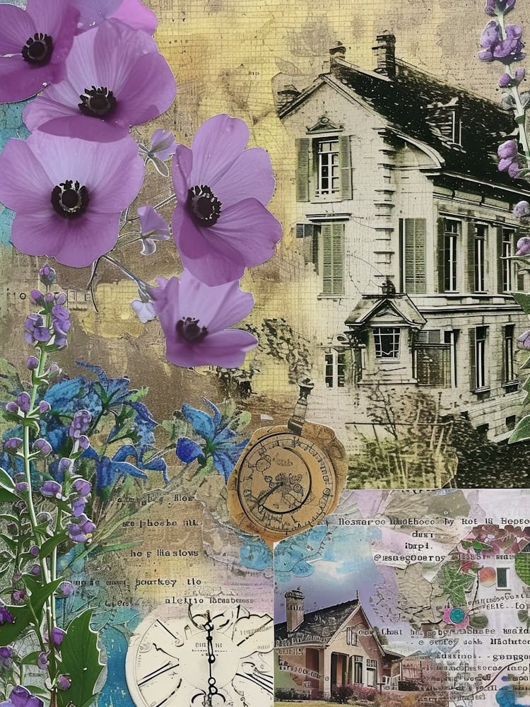 Purple Flowers Scrapbook Collage Cottage 3
