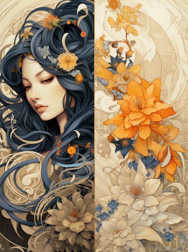 Asian Girl With Flowers 1