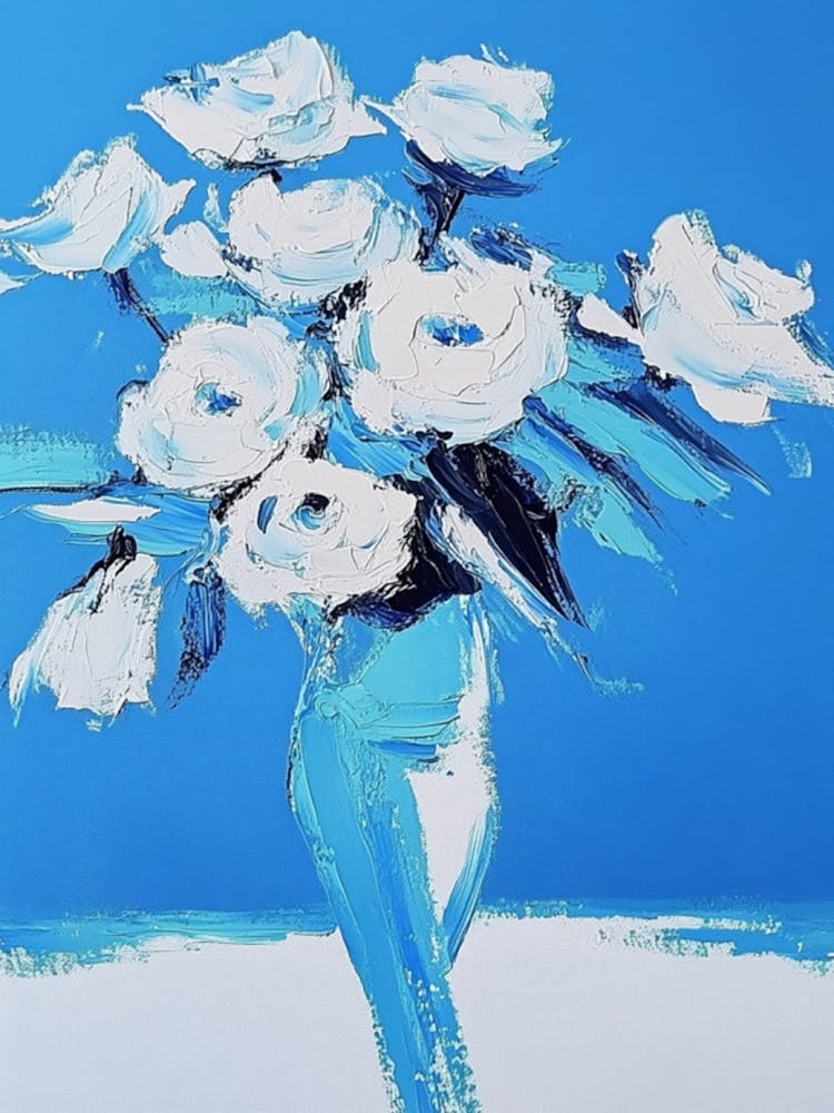 White Roses In A Blue Vase 1
