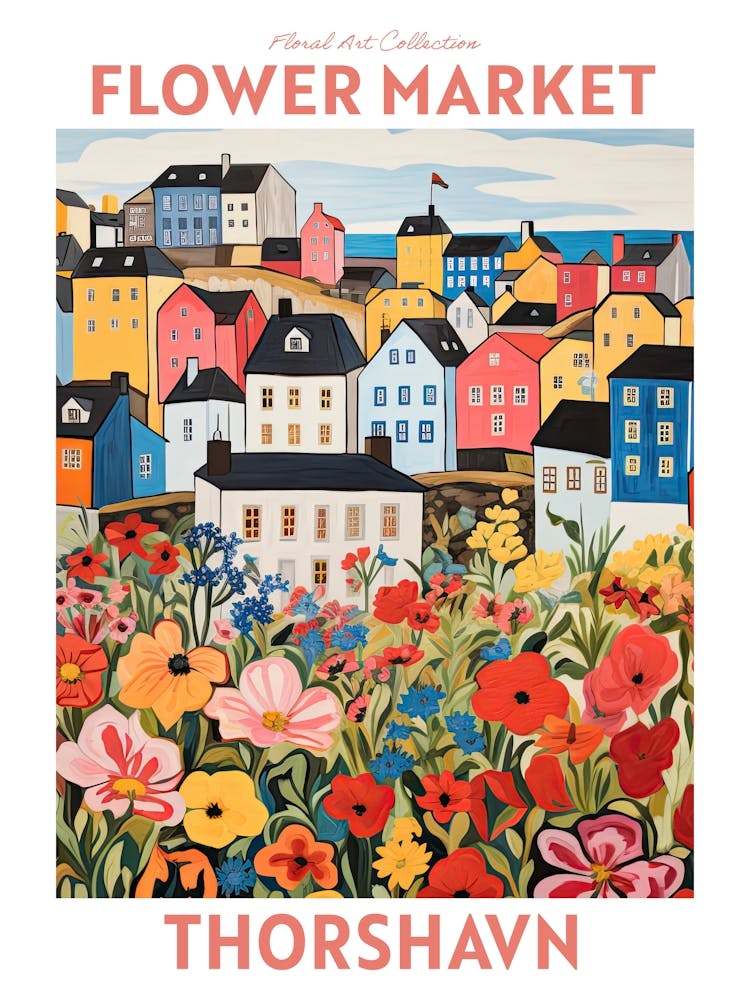 Thorshavn Red Flower Market Floral Travel Print Plant Art Modern Style