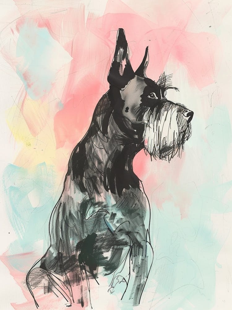Giant Schnauzer Pastel Line Watercolour Illustration  1