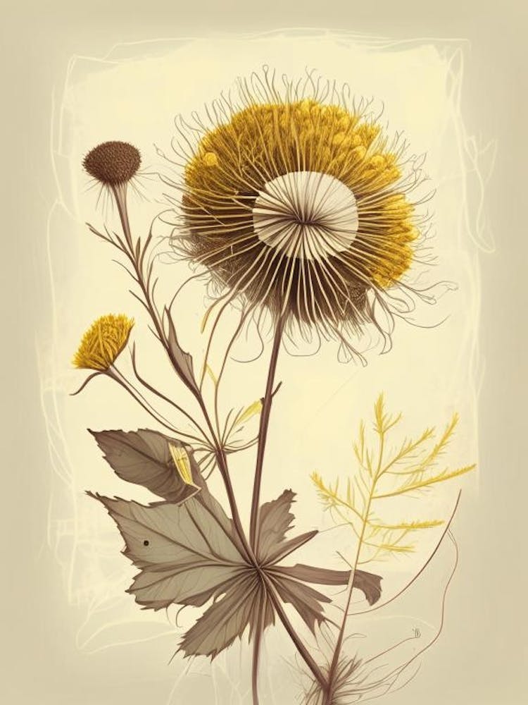 Dandelion Spices And Herbs Retro Drawing 1