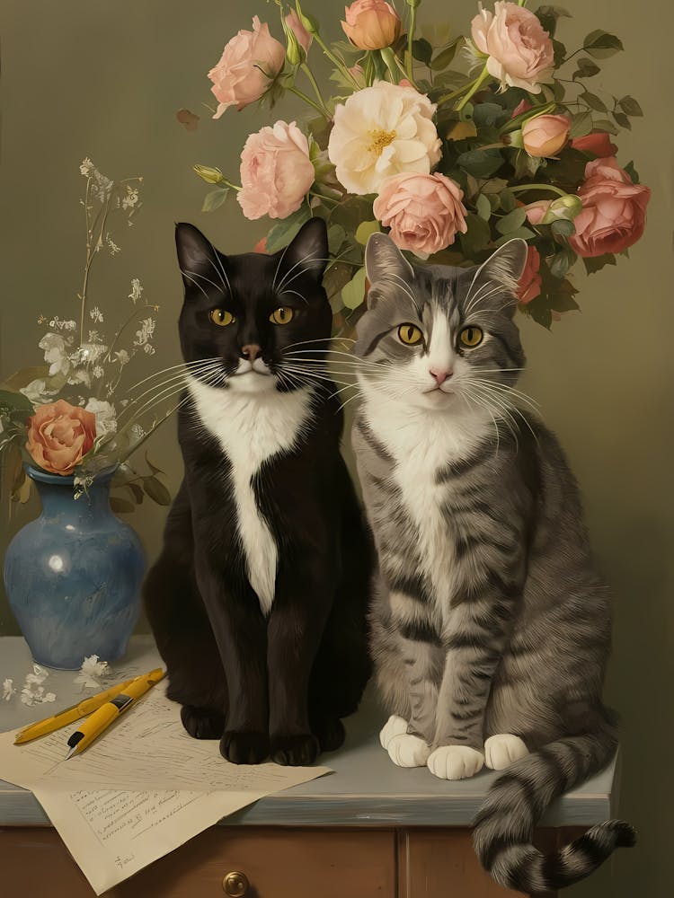 Cat And Roses