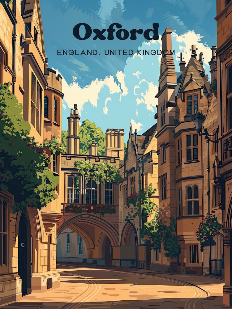 Oxford England Streetview Travel Art