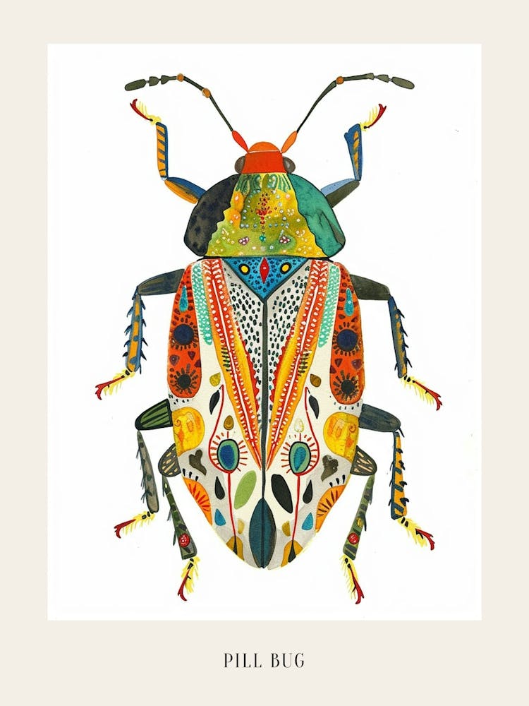 Colourful Insect Illustration Pill Bug 9 Poster