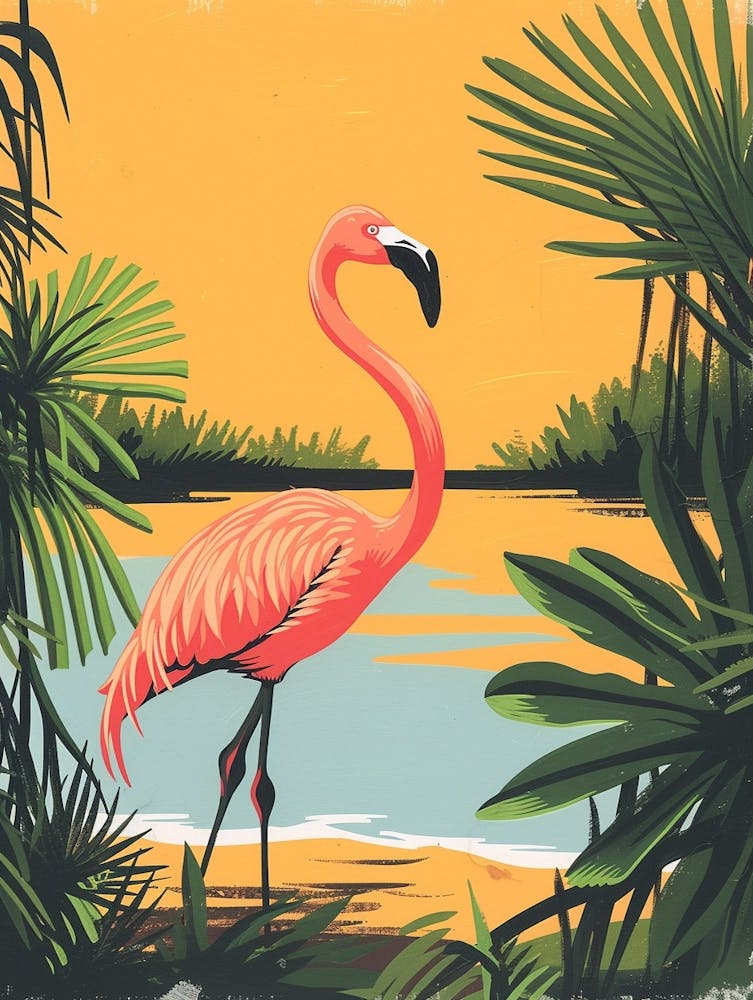 Greater Flamingo Rio Lagartos Yucatan Mexico Tropical Illustration 8