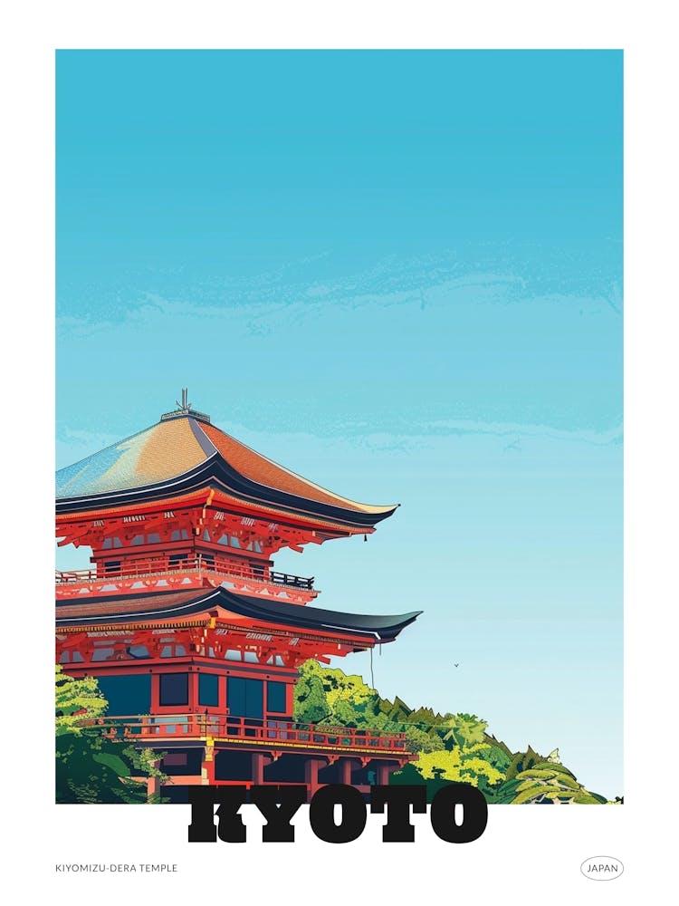 Kiyomizu Dera Temple Kyoto 4 Colourful Illustration Poster