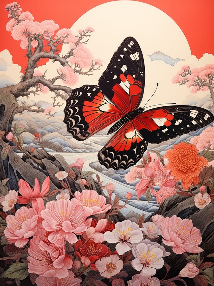 Schmetterlinge am Fluss Japanische Stil Malerei 6