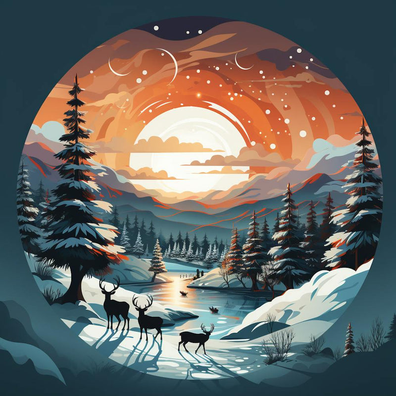 Winterlandschaft mit Rehen 4