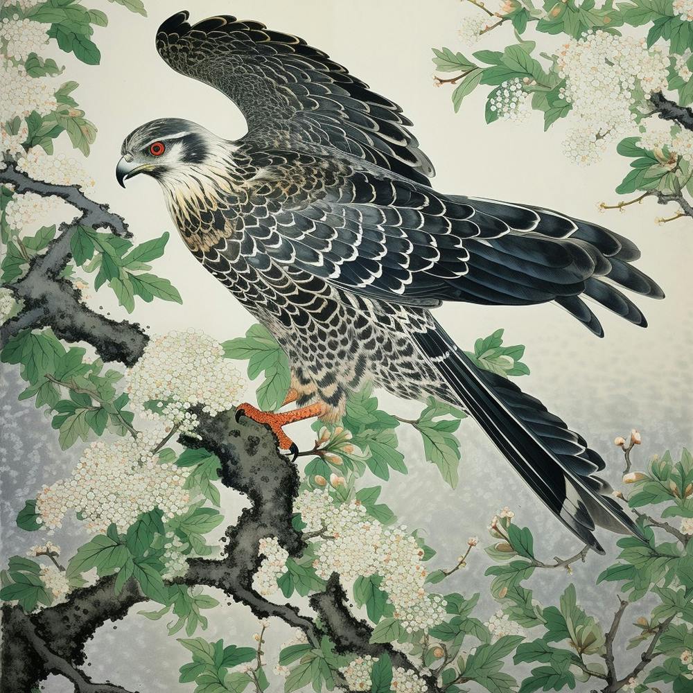Ohara Koson Inspired Bird Painting Harrier 1 Square