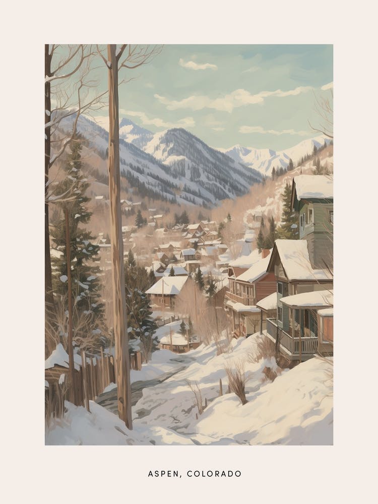 Vintage Winterposter Aspen Colorado 1
