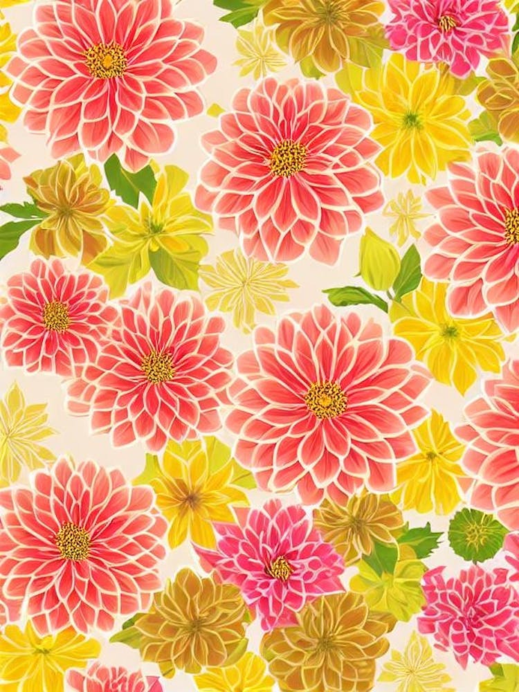 Dahlia Floral Print Retro Pattern 1 Flower