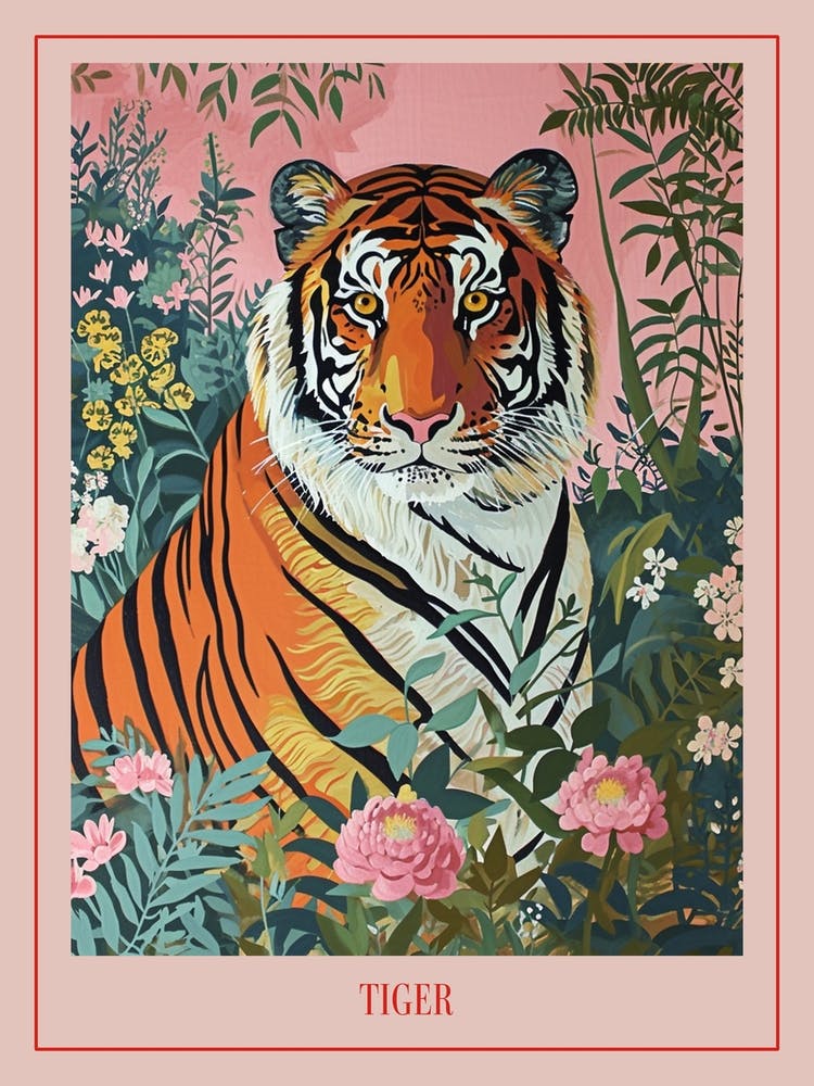 Floral Animal Painting Tiger 4 Poster