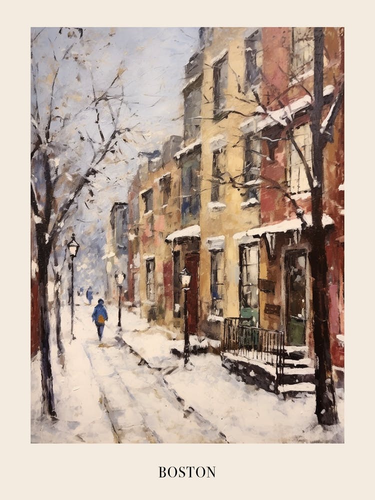 Vintage Winter Painting Poster Boston Usa 1