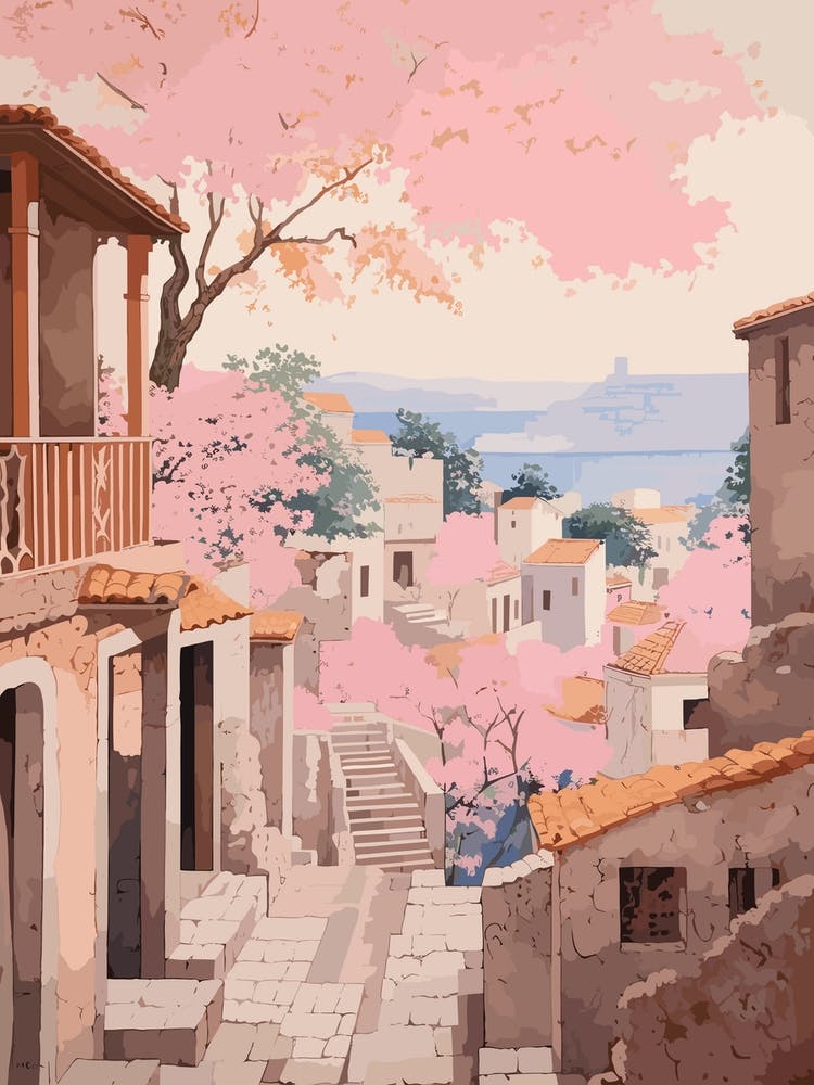 Byblos Lebanon 2 Vintage Pink Travel Illustration