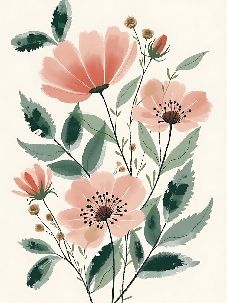 Petal Shadows in Sage and Coral