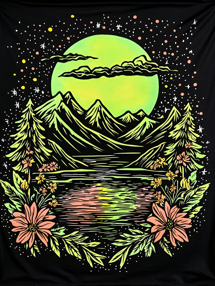 Moon And Flowers Tapestry