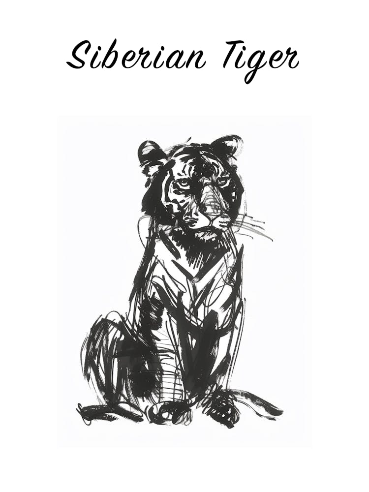 Sibirischer Tiger Schwarz-Weiß Poster