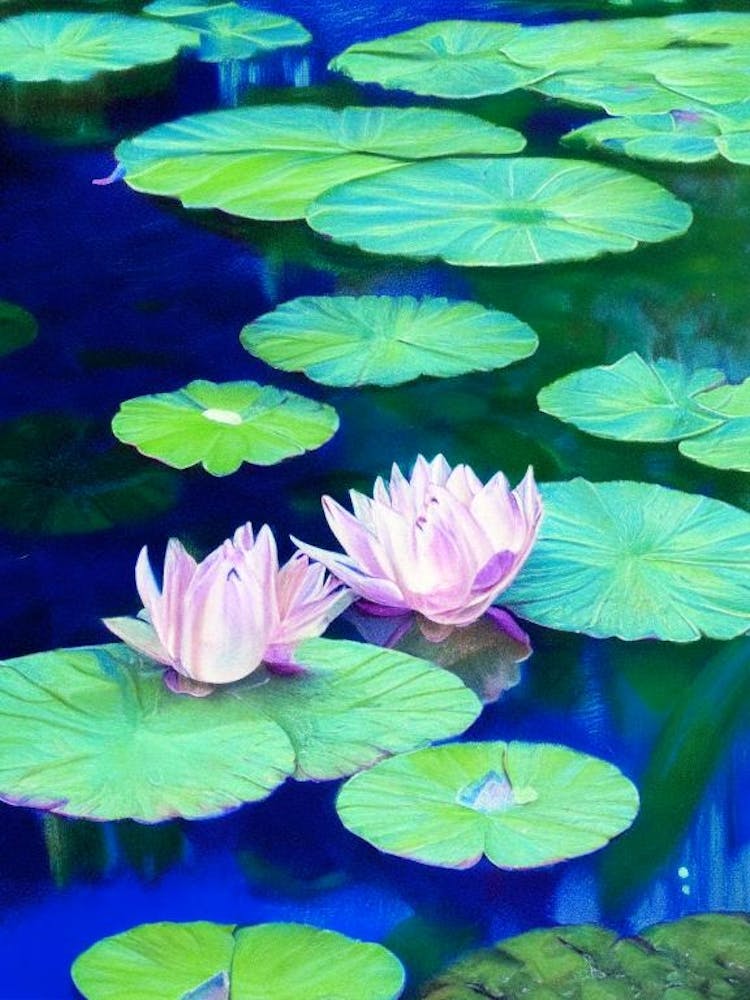 Water Lilies Waterscape Crayon 1