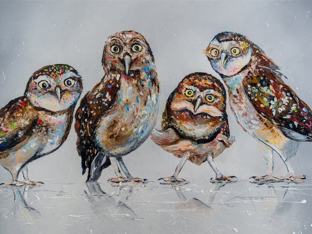 Company Of Owls Birds Art Oil Painting