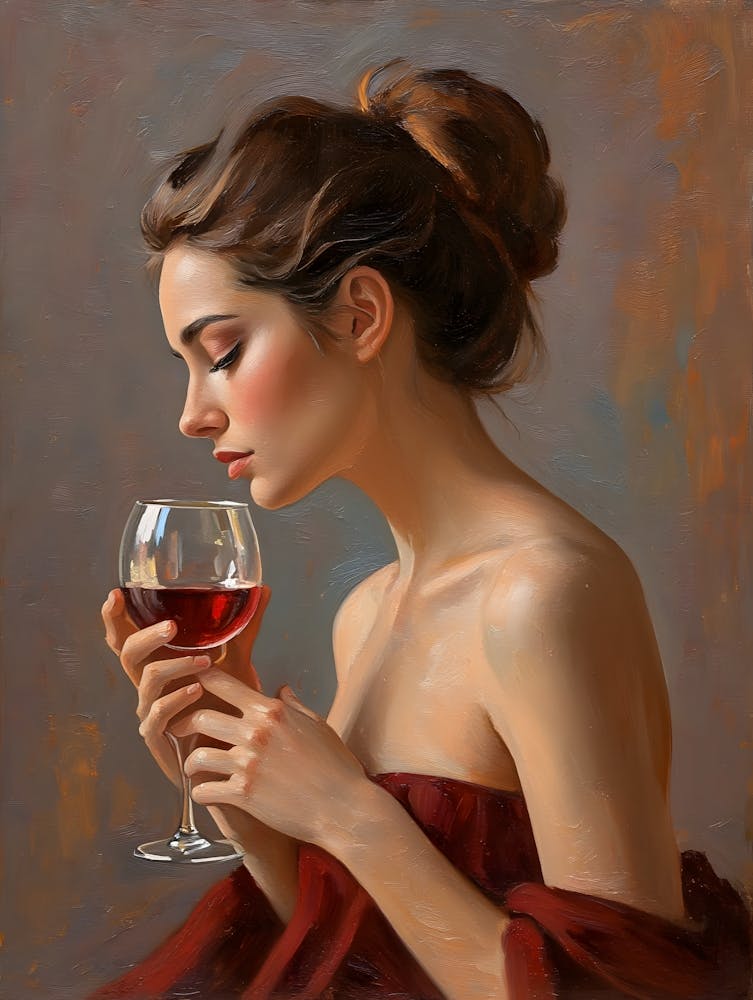 Woman With Wine Glass In Artistic Painting Style